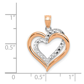14k Rose and White Gold Diamond-cut Heart Pendant