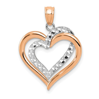 14k Rose and White Gold Diamond-cut Heart Pendant