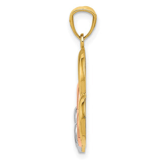 14k Yellow and Rose Gold with Rhodium Polished 3 Hearts Pendant D4356