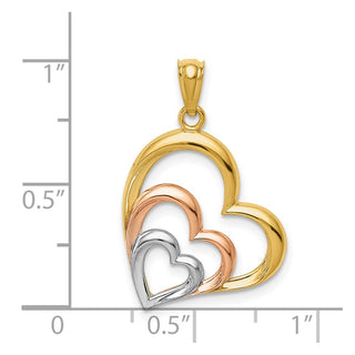 14k Yellow and Rose Gold with Rhodium Polished 3 Hearts Pendant D4356
