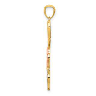 14k Yellow Gold with White and Pink Plating Hearts Pendant