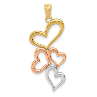 14k Yellow Gold with White and Pink Plating Hearts Pendant