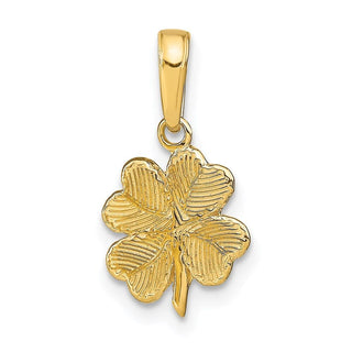 14k Yellow Gold Polished and Textured 4-Leaf Clover Pendant