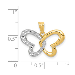 14k Yellow Gold And Rhodium Plated Diamond-Cut Butterfly Pendant D4379