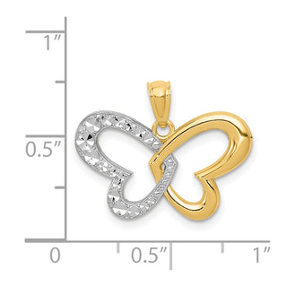 14k Yellow Gold And Rhodium Plated Diamond-Cut Butterfly Pendant D4379