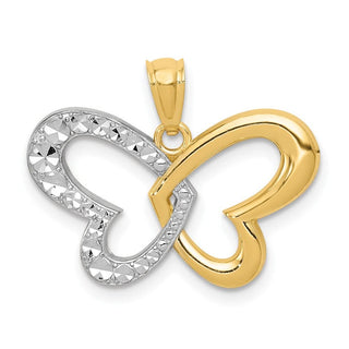 14k Yellow Gold And Rhodium Plated Diamond-Cut Butterfly Pendant D4379