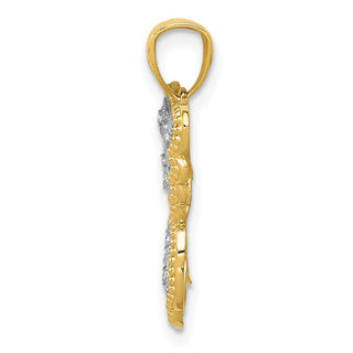 14k Yellow Gold and Rhodium Plated Diamond-cut Butterfly Pendant D4380