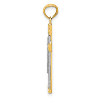 14k Yellow Gold and Rhodium Plated Cross Pendant