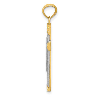 14k Yellow Gold and Rhodium Plated Cross Pendant