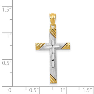 14k Yellow Gold and Rhodium Plated Cross Pendant