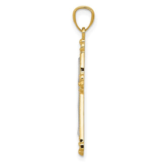 14k Yellow Gold and Rhodium Diamond-Cut Cross Pendant D4414