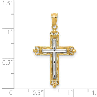 14k Yellow Gold and Rhodium Diamond-Cut Cross Pendant D4414
