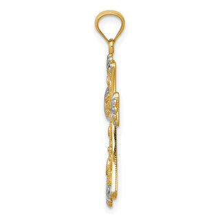 14k Yellow Gold with Rhodium Reversible Cross Pendant