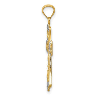 14k Yellow Gold with Rhodium Reversible Cross Pendant