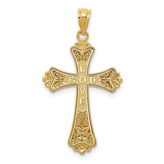 14k Yellow Gold with Rhodium Reversible Cross Pendant
