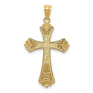 14k Yellow Gold with Rhodium Reversible Cross Pendant
