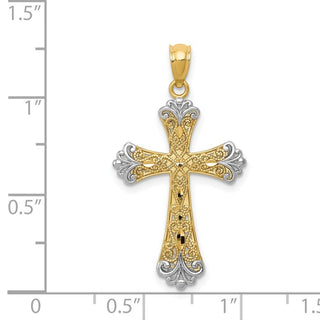 14k Yellow Gold with Rhodium Reversible Cross Pendant