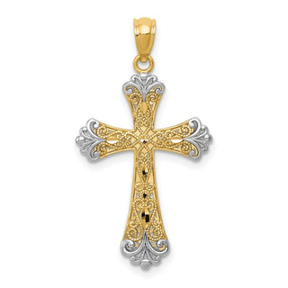 14k Yellow Gold with Rhodium Reversible Cross Pendant
