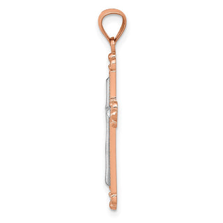 14k Rose Gold with Rhodium Plated Diamond-Cut Cross Pendant