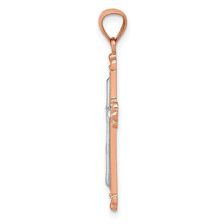 14k Rose Gold with Rhodium Plated Diamond-Cut Cross Pendant
