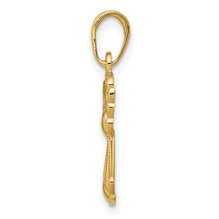 14k Yellow Gold Polished and Textured Guardian Angel with Heart Pendant