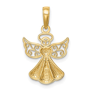 14k Yellow Gold Polished and Textured Guardian Angel with Heart Pendant