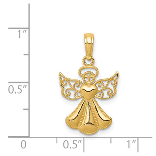 14k Yellow Gold Polished and Textured Guardian Angel with Heart Pendant