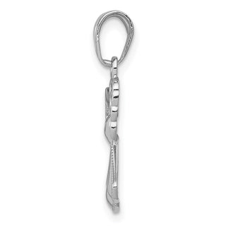 14k White Gold Polished and Textured Guardian Angel with Heart Pendant