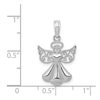 14k White Gold Polished and Textured Guardian Angel with Heart Pendant