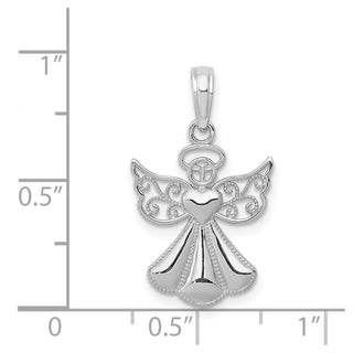 14k White Gold Polished and Textured Guardian Angel with Heart Pendant