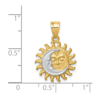14k Yellow Gold and White Rhodium Brushed Sun/Moon Pendant
