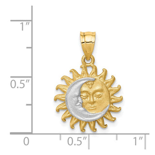 14k Yellow Gold and White Rhodium Brushed Sun/Moon Pendant