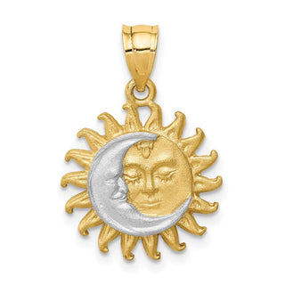 14k Yellow Gold and White Rhodium Brushed Sun/Moon Pendant