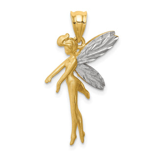 14k Yellow Gold And White Rhodium Diamond-Cut Fairy Pendant