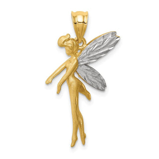14k Yellow Gold And White Rhodium Diamond-Cut Fairy Pendant