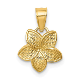 14k Yellow Gold Polished Plumeria Flower Pendant