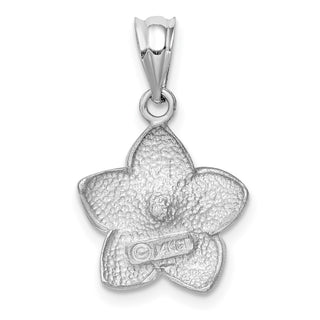 14k White Gold Brushed and Diamond-cut Plumeria Flower Pendant