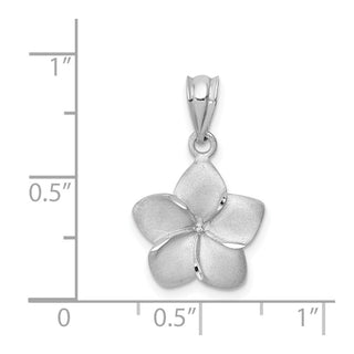 14k White Gold Brushed and Diamond-cut Plumeria Flower Pendant
