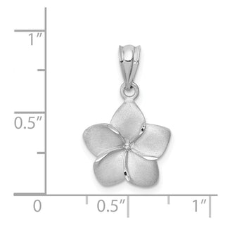 14k White Gold Brushed and Diamond-cut Plumeria Flower Pendant