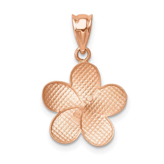 14k Rose Gold Brushed Diamond-Cut Plumeria Flower Pendant