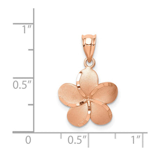 14k Rose Gold Brushed Diamond-Cut Plumeria Flower Pendant