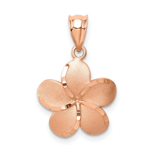 14k Rose Gold Brushed Diamond-Cut Plumeria Flower Pendant