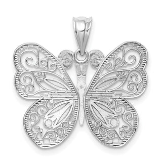 14k White Gold Polished and Diamond-cut Butterfly Pendant