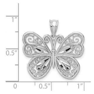 14k White Gold Polished and Diamond-cut Butterfly Pendant