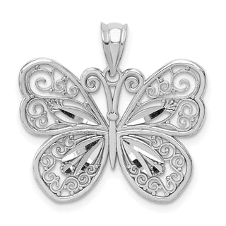 14k White Gold Polished and Diamond-cut Butterfly Pendant