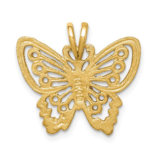 14k Yellow Gold Brushed and Diamond-cut Butterfly Slide Pendant