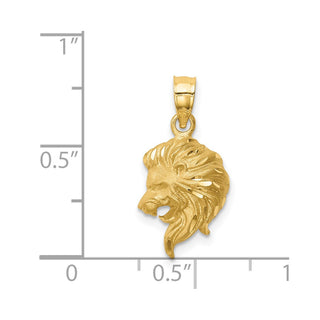 Mens 14k Yellow Gold Brushed and Diamond-cut Lion Head Pendant D4478