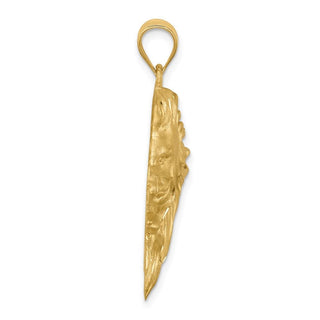 Mens 14k Yellow Gold Brushed and Shiny-Cut Lion Head Pendant D4480