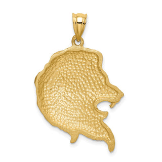 Mens 14k Yellow Gold Brushed and Shiny-Cut Lion Head Pendant D4480
