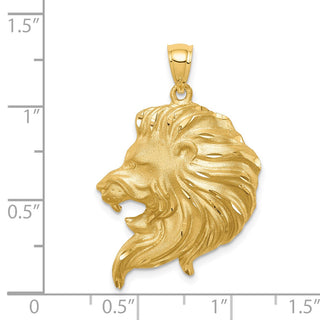 Mens 14k Yellow Gold Brushed and Shiny-Cut Lion Head Pendant D4480
